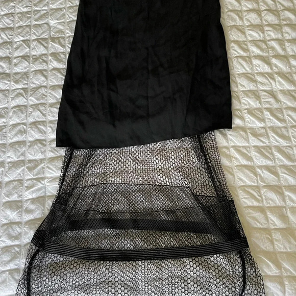 Helmut Lang black satin mesh lace trim midi dress - Picture 7 of 9